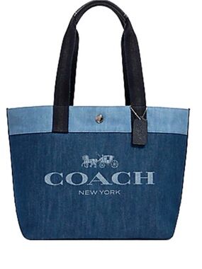 Coach Two-Tone Denim Tote with Black Handles
